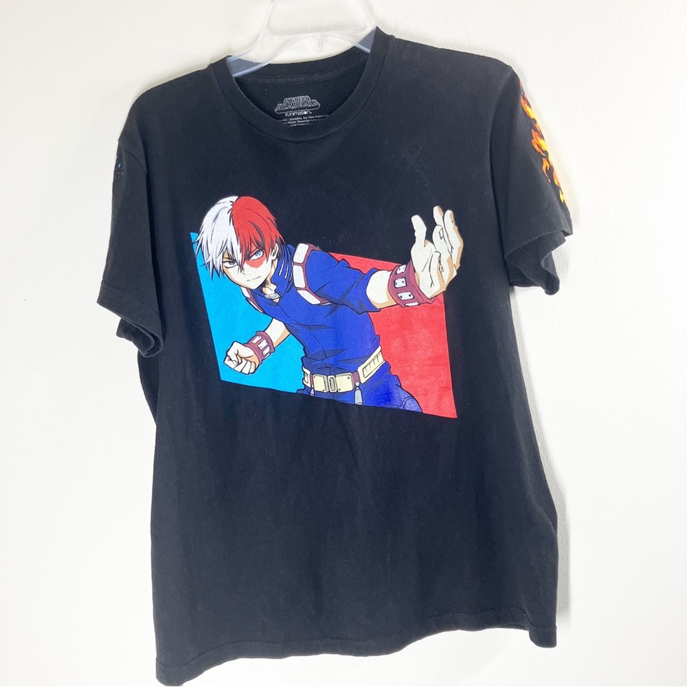My Hero Academia Shoto Todoroki Fire & Ice Black T-Shirt Graphic Tee Size M